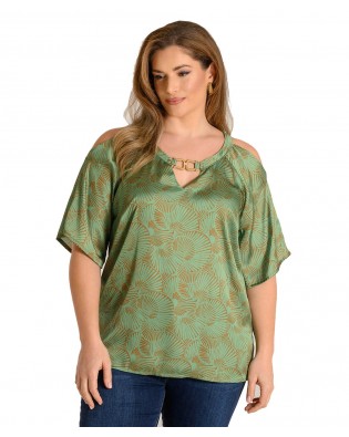 Μπλο΄υζα σατέν με έξω τους ώμους plus size 10737