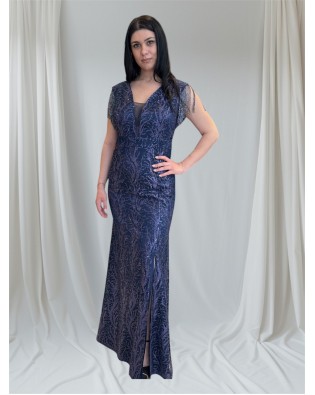 Φόρεμα γοργονέ  glitter και μανίκια "βροχή" με χάντρες  23195