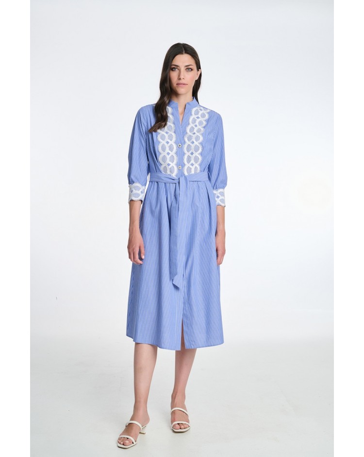 Φόρεμα σεμιζιέ ριγέ με ζώνη 100%cotton 25-286-00