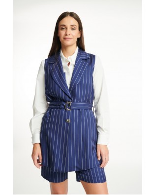Ριγέ γιλέκο με ζώνη 75%RAY ECO-25%LIN 24-328-00